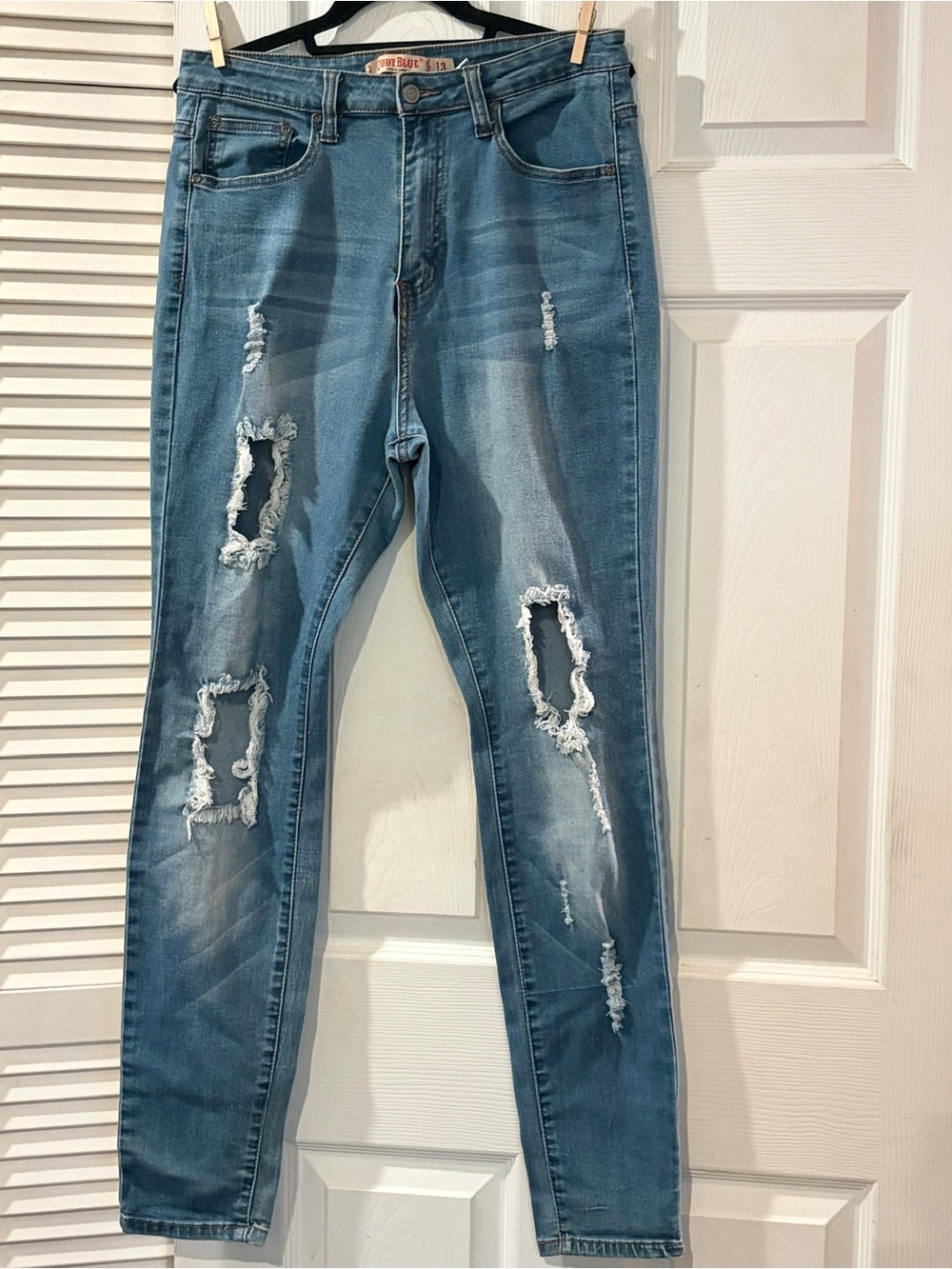 Judy Blue Distressed Skinny Jeans 13 / 31 JB8552 Medium Wash High Rise Stretch